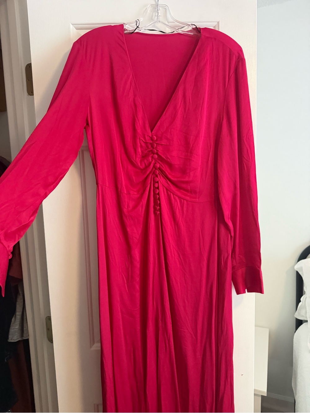 Zara Pinkish Red Maxi Dress with Button Front